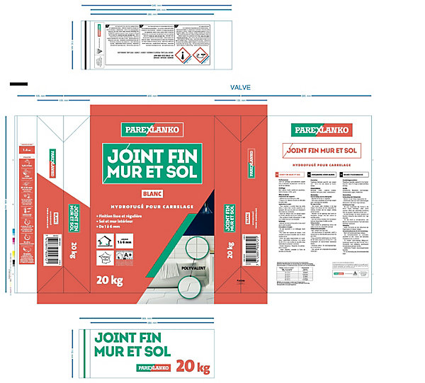 Joint fin pour carrelage mur et sol blanc Parexlanko 20 kg