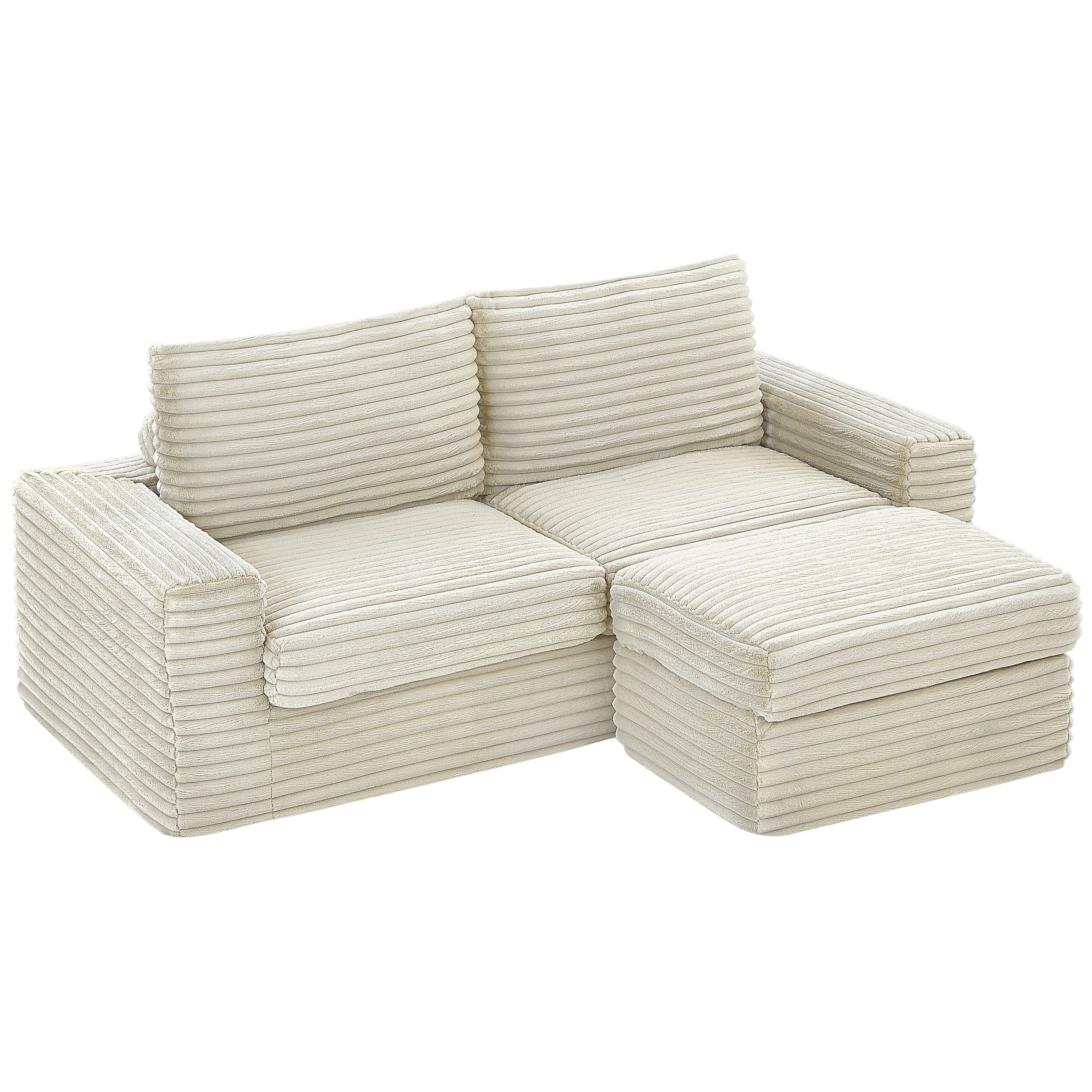 Modern L Shaped Sectional Sofa with Corduroy Upholstery and Detachable Ottoman for Living Room and Guest Room