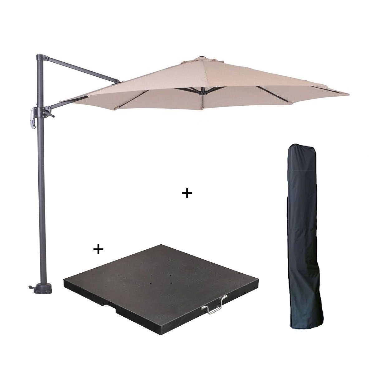 Garden Impressions zweefparasol Hawaii S ecru Ø300 cm incl 60 kg voet en hoes