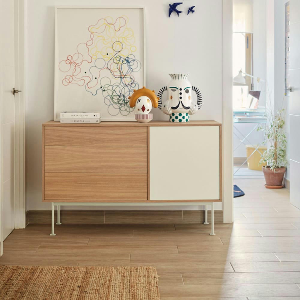 YOKO - Buffet 1 porte 3 tiroirs en bois L128cm blanc