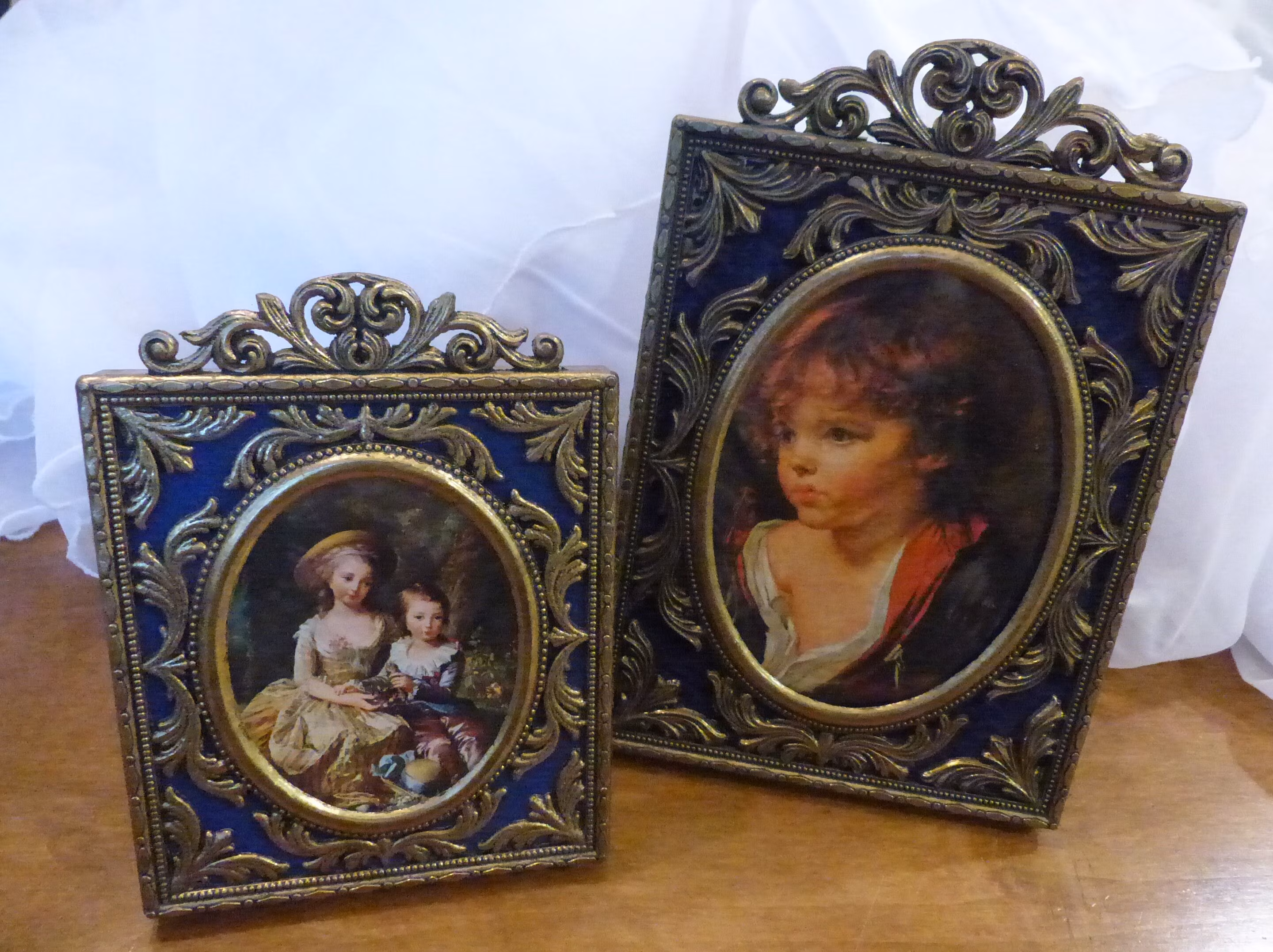 Two Vintage Italian Gold and Blue Velvet Picture Frames