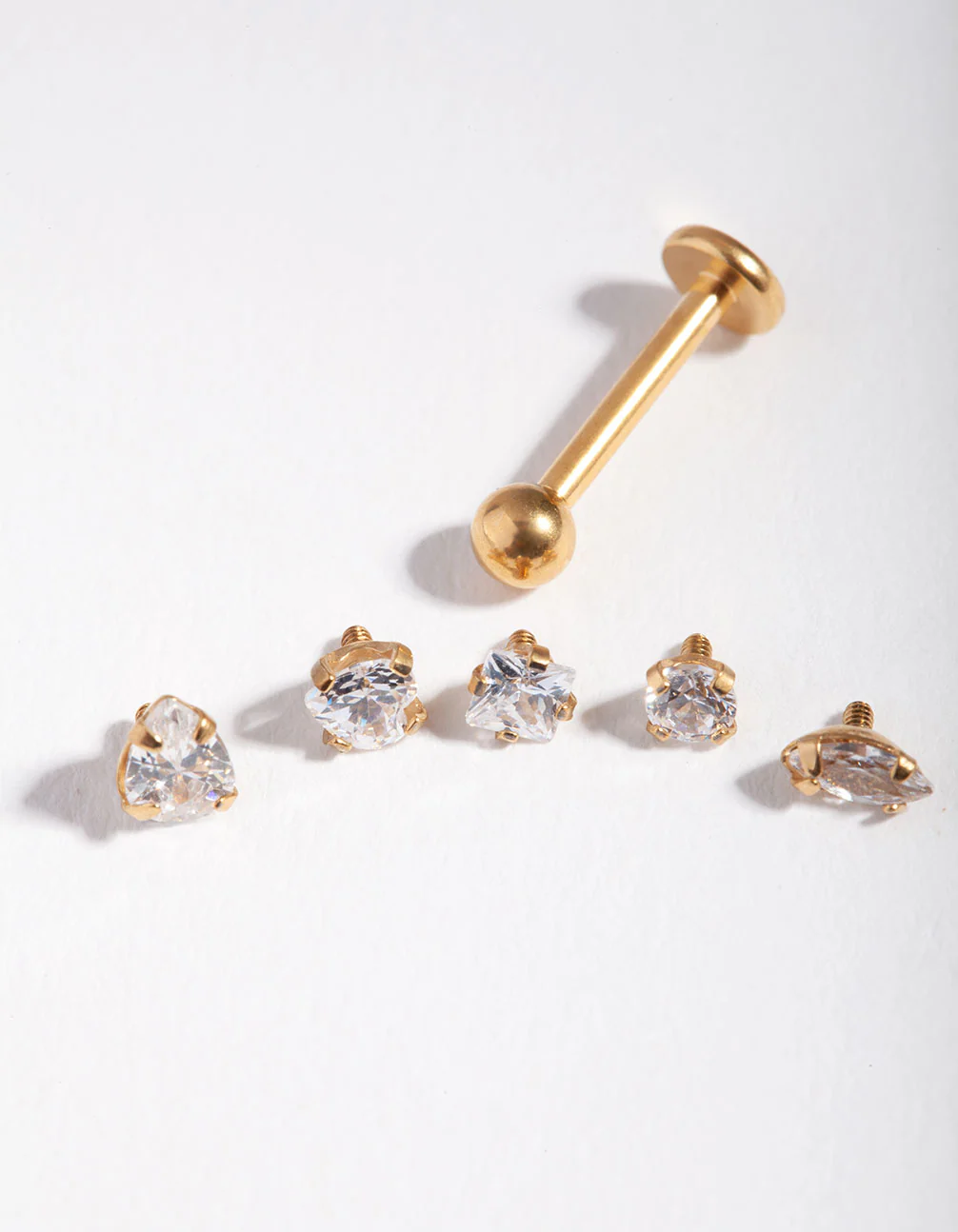 Surgicl Steel Single Flat Back Bar & Mixed Cubic Zirconia Interchangeable Ends 6-Pack