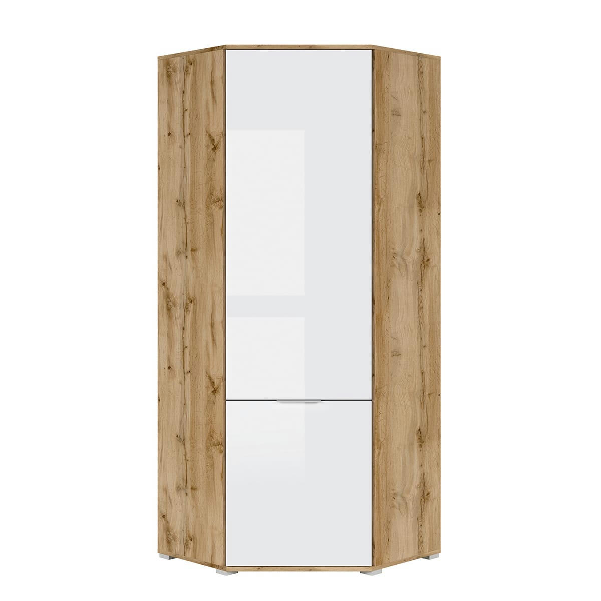 - Armoire d'angle 2 portes blanche et naturelle