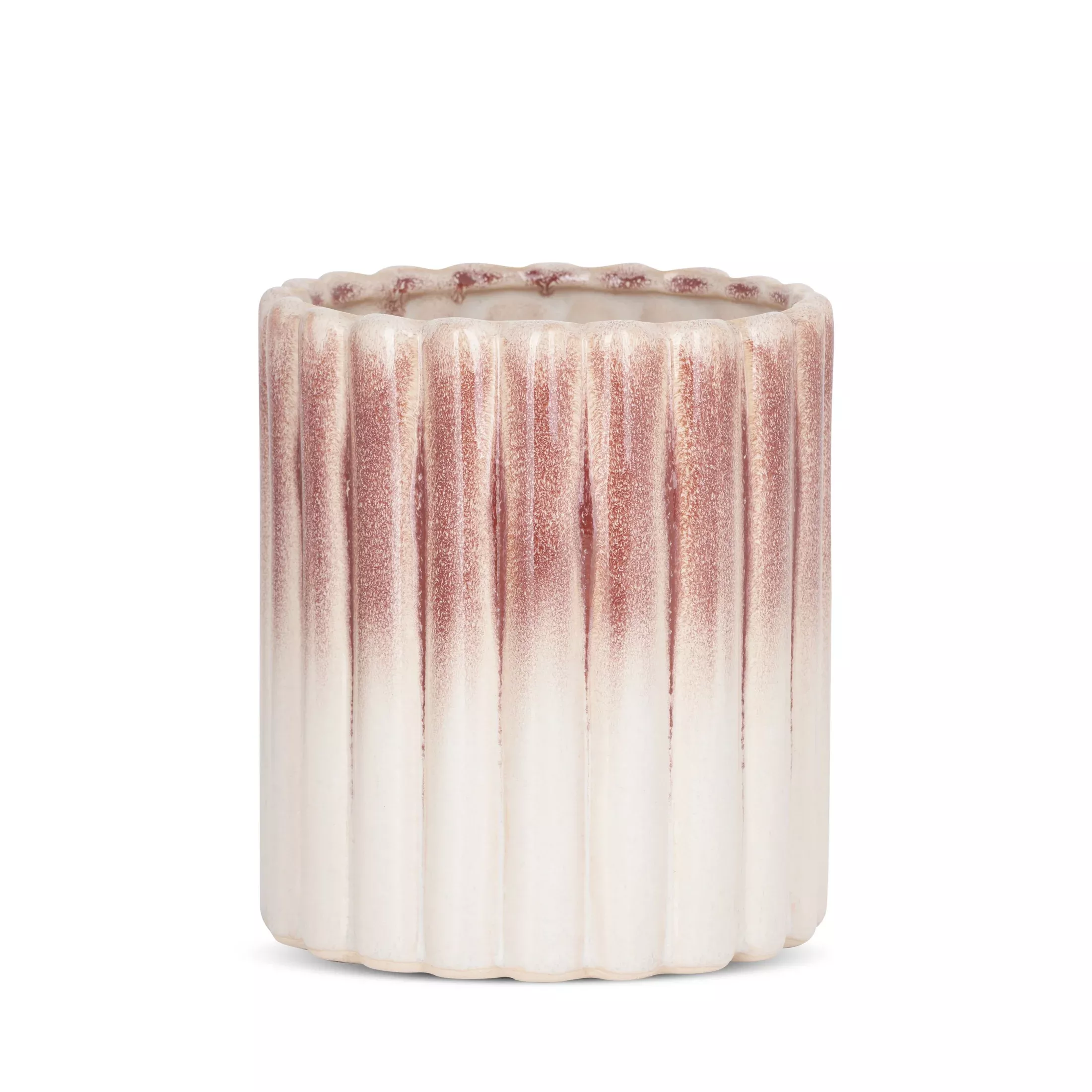 Osłonka ceramiczna na donicękremowo-różowaz efektem ombre średnica 15x16 cm EVITA