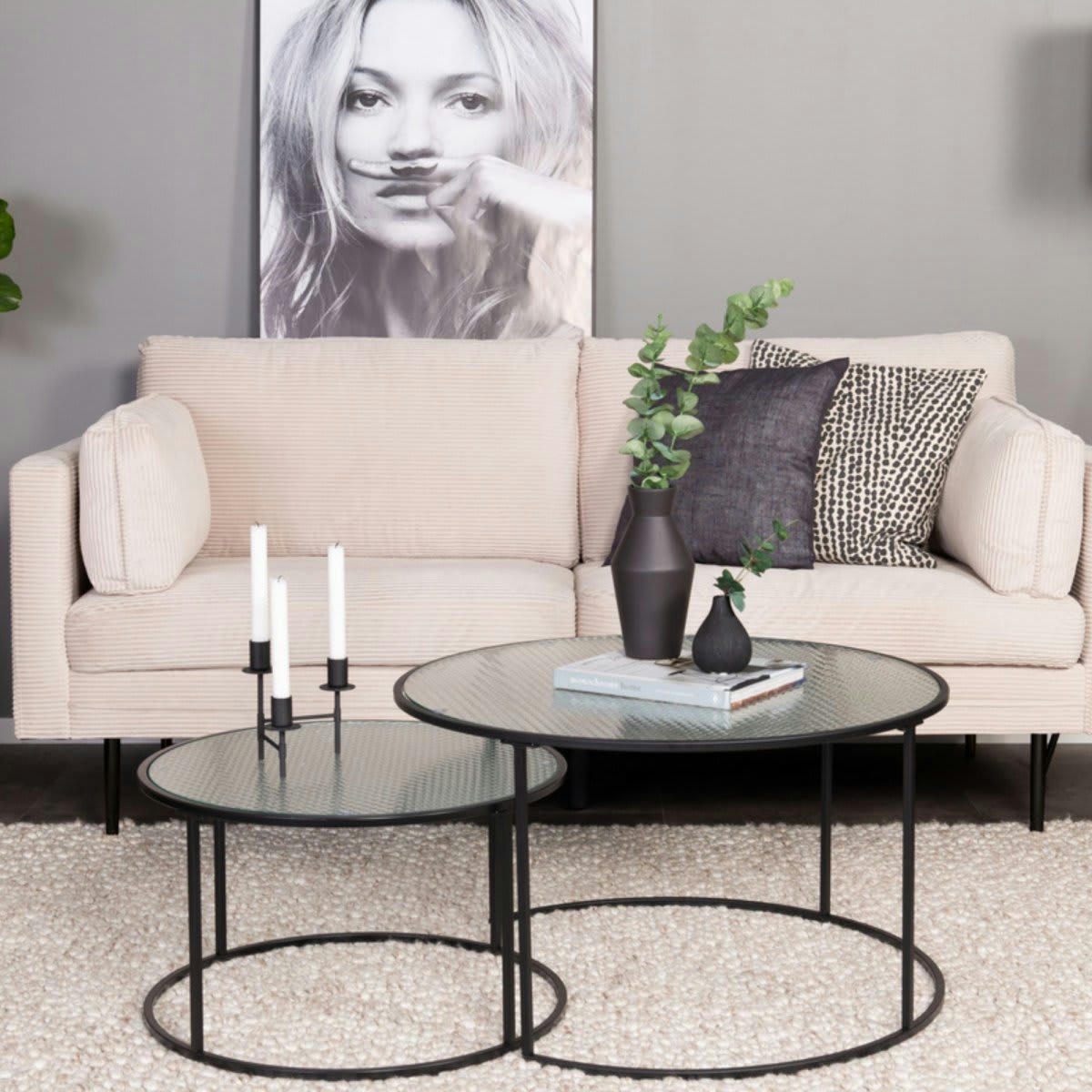 ANDREW - Canapé 3 places en velours côtelé beige