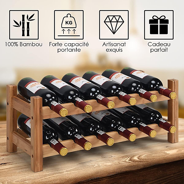 Casier à Vin avec 12 Bouteilles étagère à Vin en Bambou Armoire de Rangement pour à Vin 12 Bouteilles avec 2 Niveaux Naturel