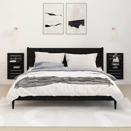 NNEVL Wall-mounted Bedside Shelves 2 pcs Black Solid Wood Pine