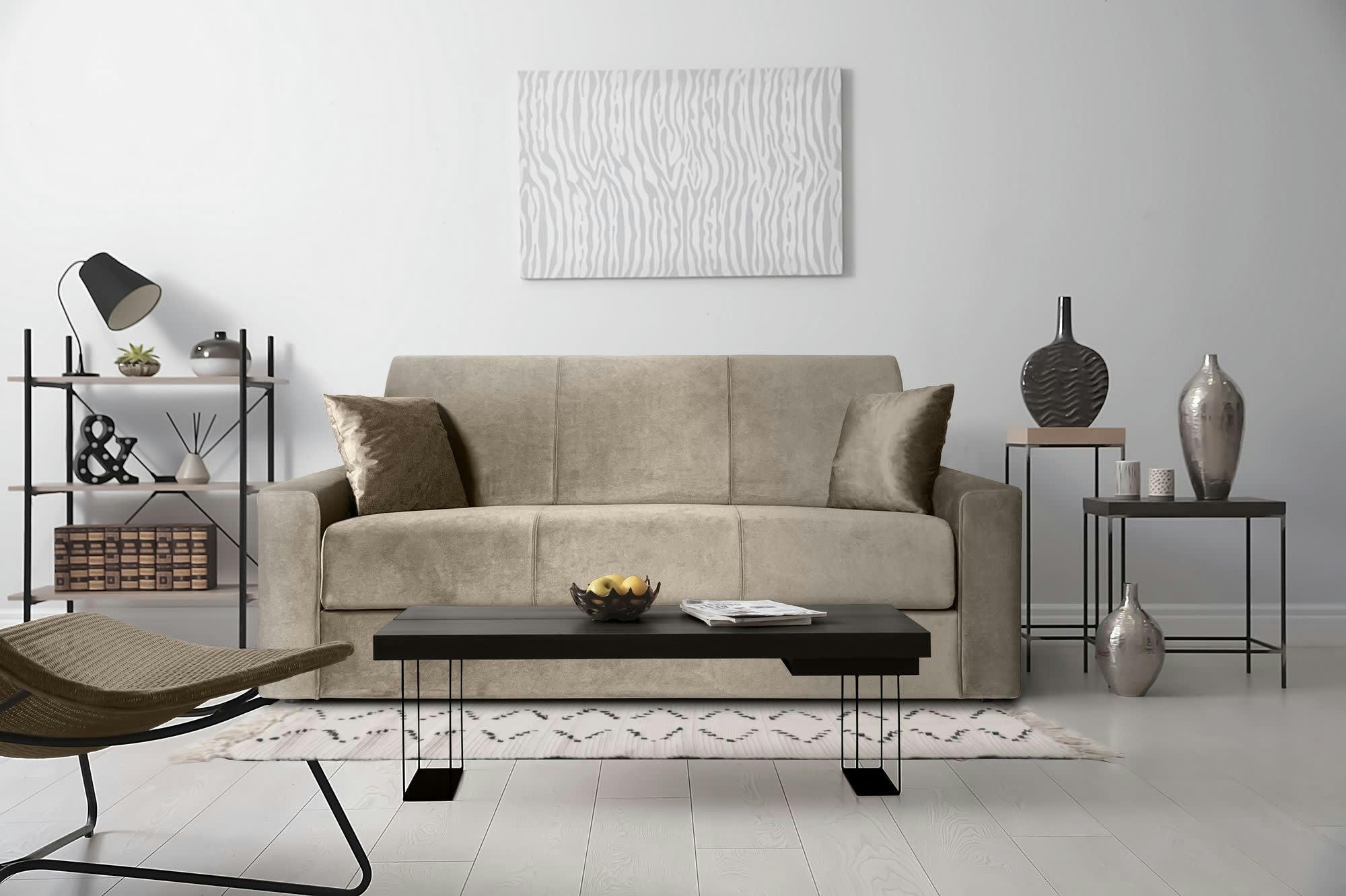 ARSENE - Canapé convertible 3 places  en tissu gris beige