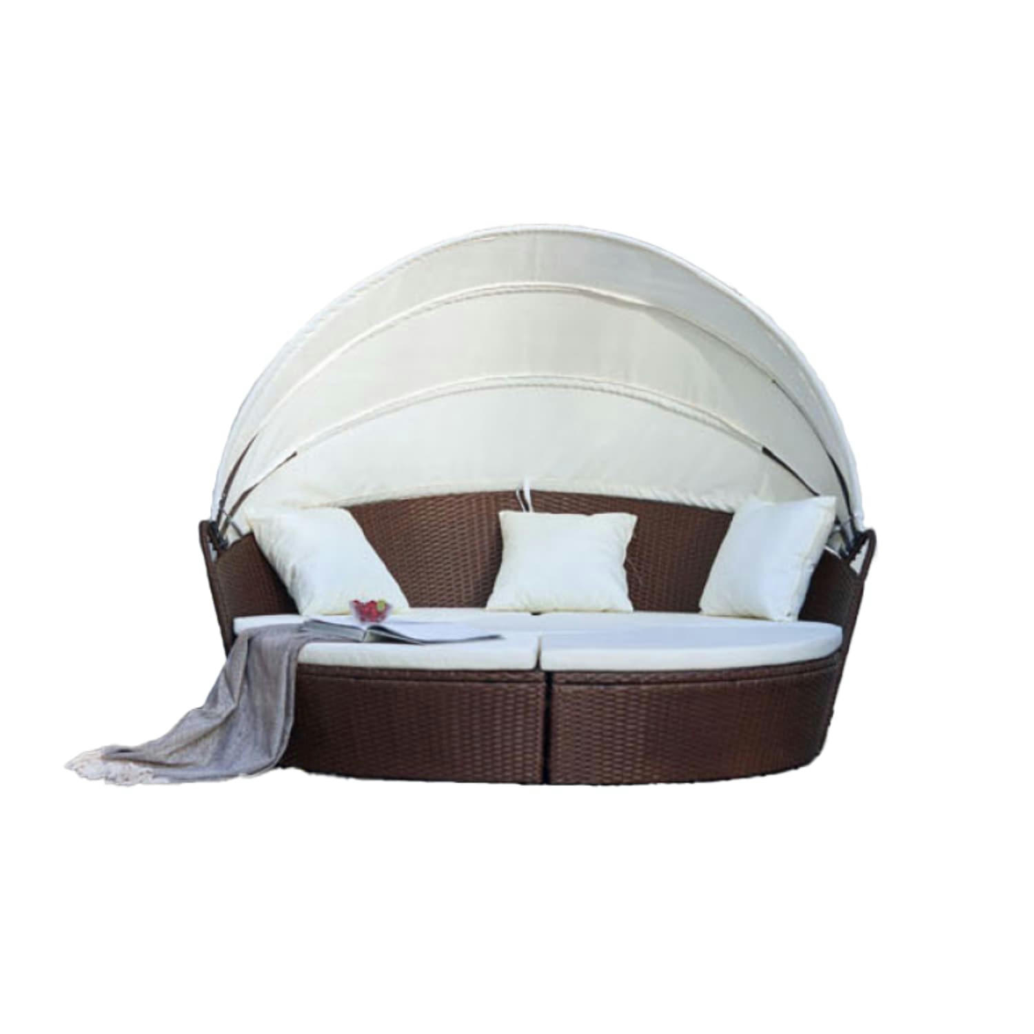 CIRCO - Salon de jardin modulable 4/6 pers en résine tressée poly rotin marron