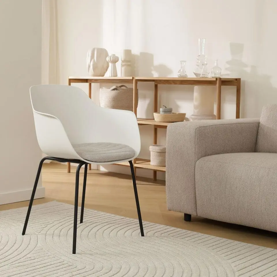 Nolon Nora-Liz Eetkamerstoel Wit - Beige Kussen - Zwarte Poten