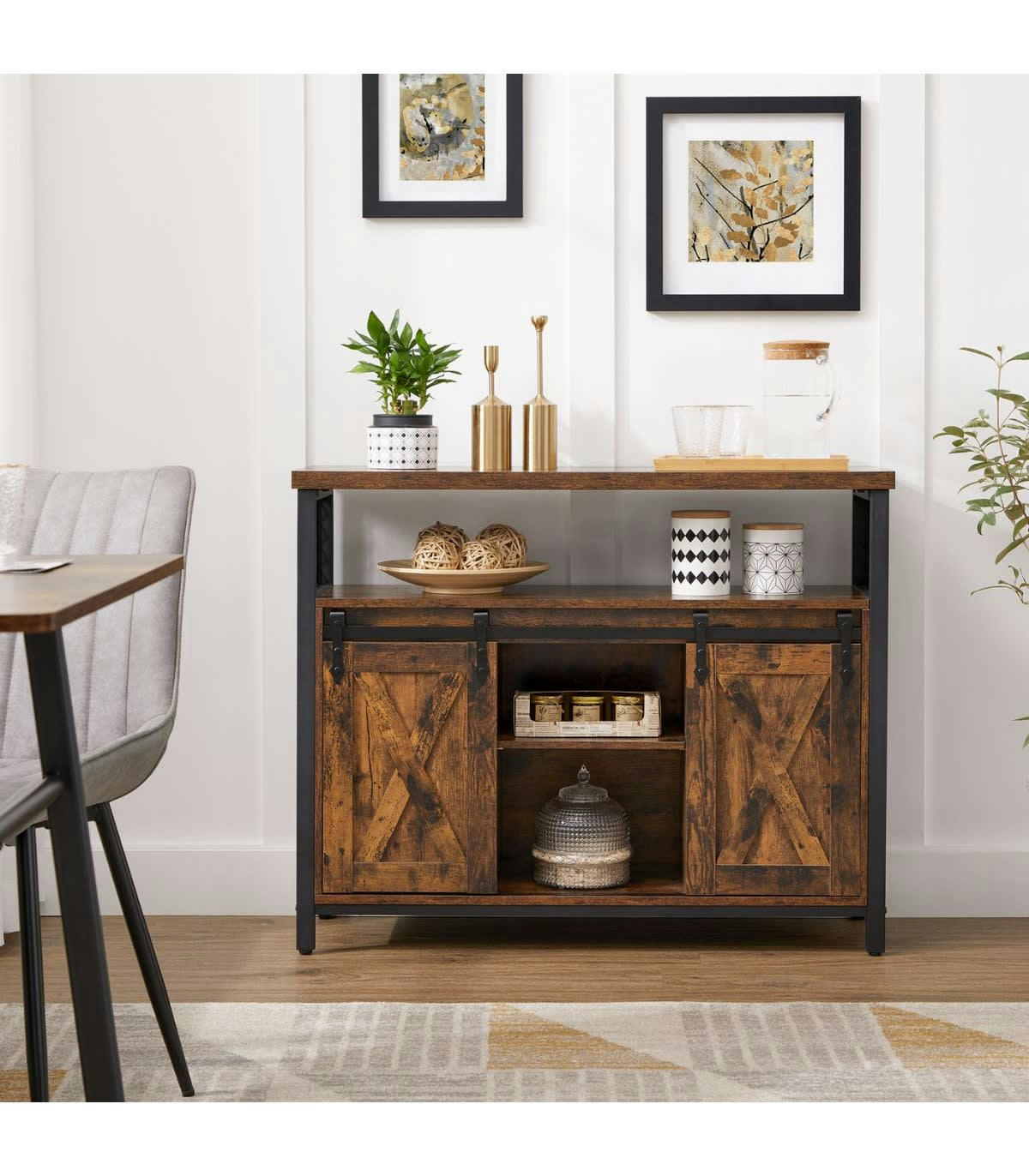 - Buffet 2 portes coulissantes effet bois foncé - L100 x H80 cm