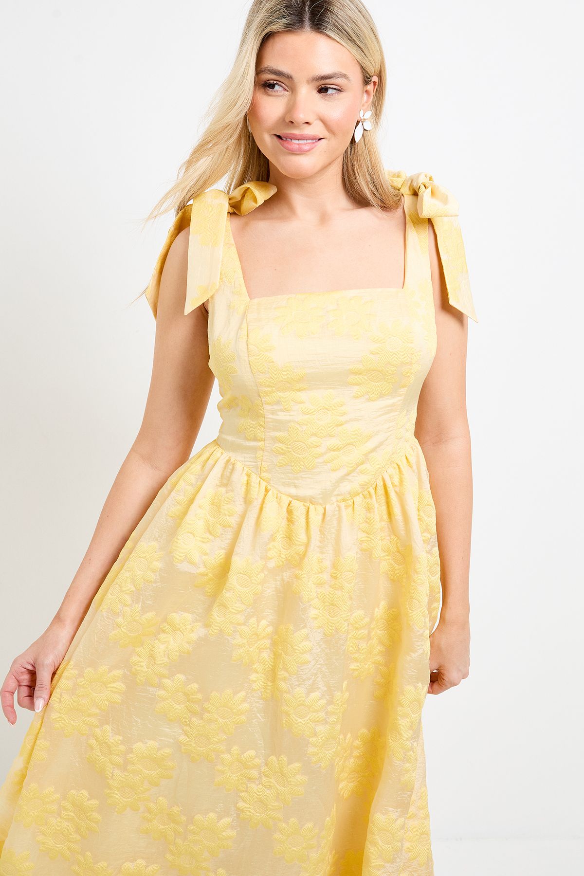 Dorothy Perkins DP Luxe Tie Shoulder Dropped Waist Floral Midi Dress
