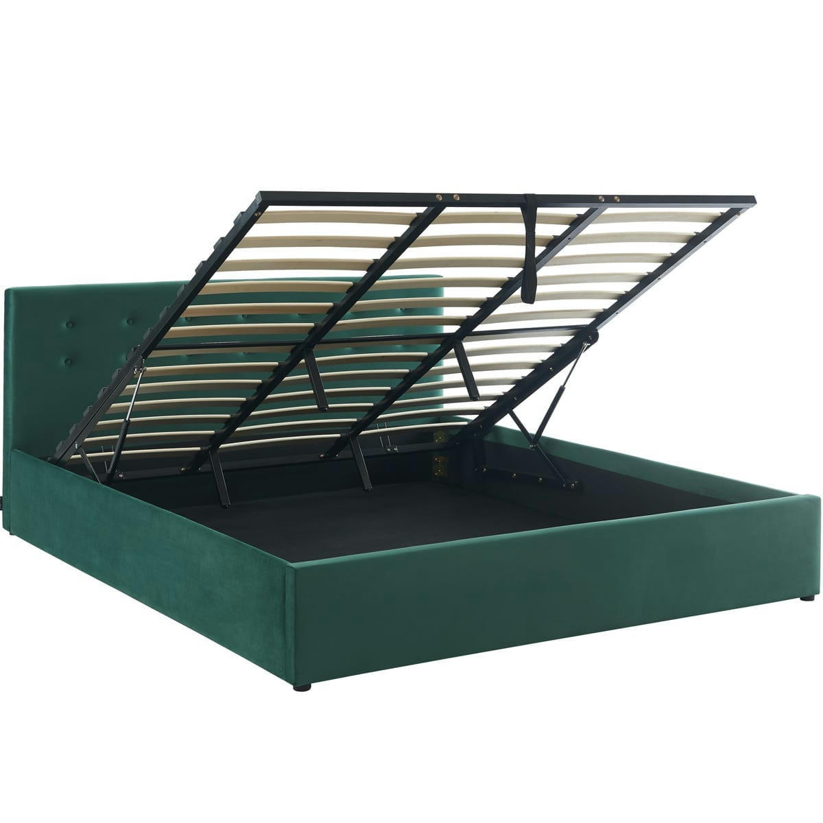 TINA - Lit coffre 180x200 en velours vert avec tête de lit et sommier