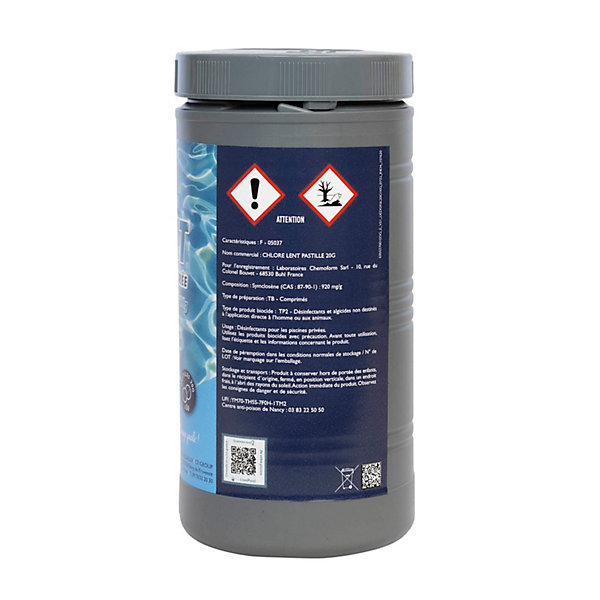 Chlore Lent Piscine - Pastilles 20G - Boite 1 kg - Effet Permanent Longue Durée - Edg