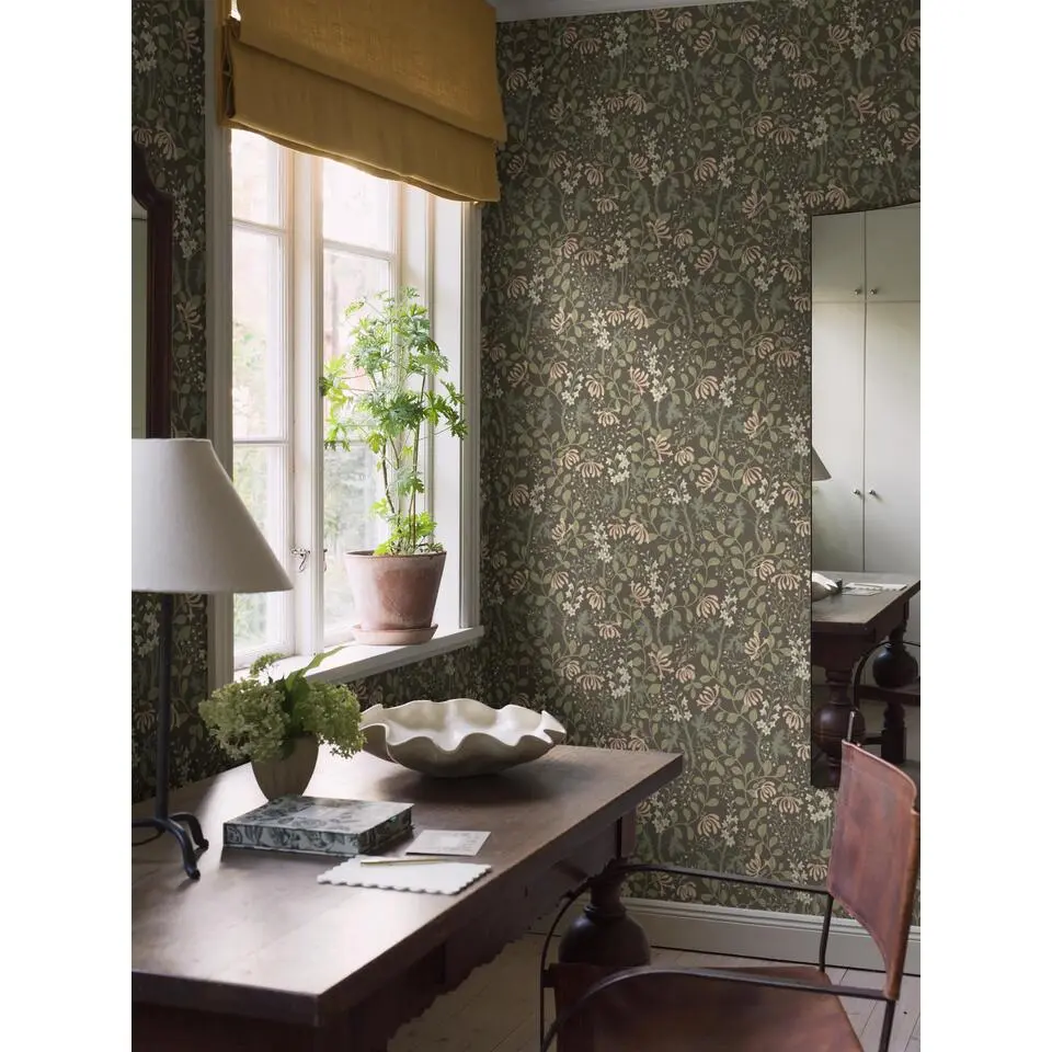 Borastapeter behang bloemen bruin en groen - 53 cm x 10.05 m