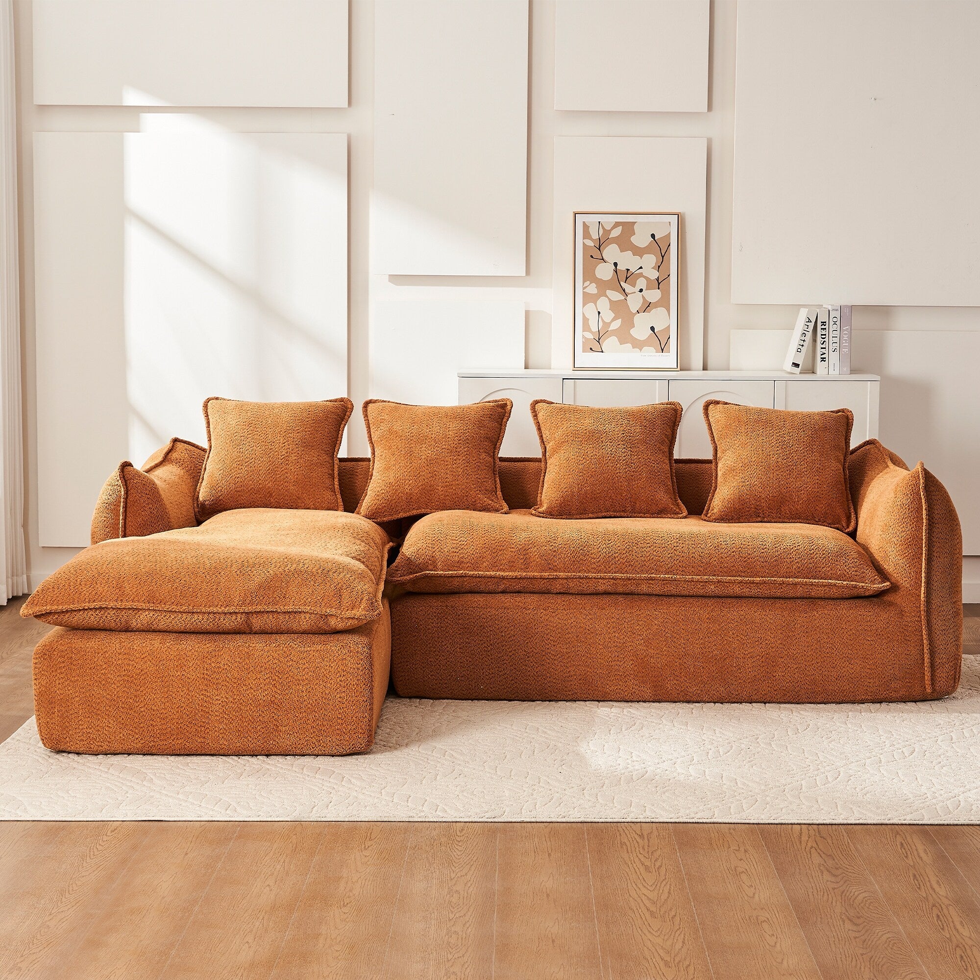 Modern L Shaped Modular Sofa with Wide Armrests and Deep Cushions for Living Room and Guest Room or Offices