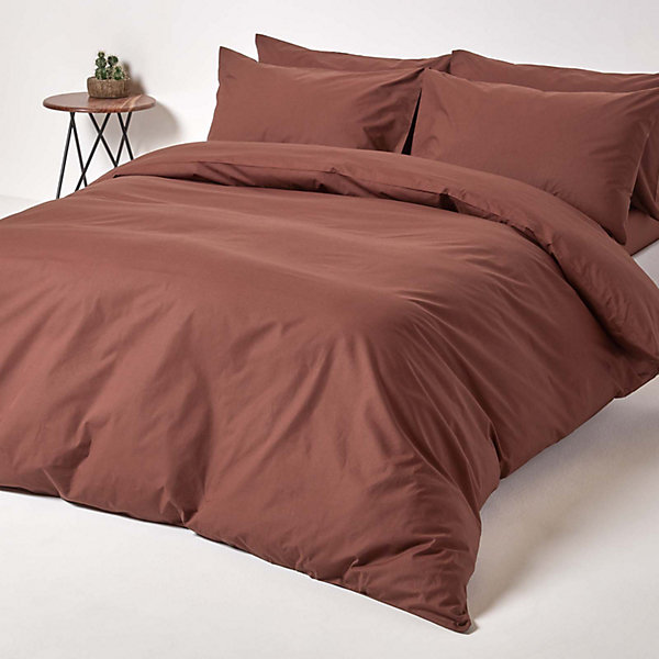 Parure de lit 100% coton égyptien 200 fils marron chocolat, 135x200cm - HOMESCAPES