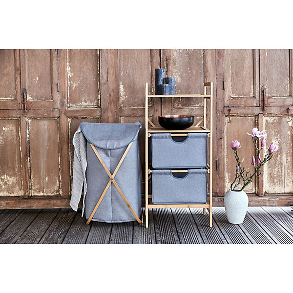 Etagère de salle de bain en bambou 2 Tiroirs - H. 96 cm