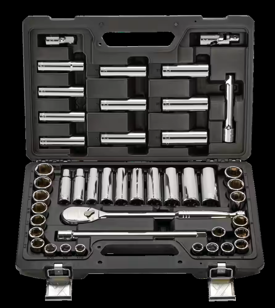 MAXIMUM 1/2-in Drive Professional Grade Socket Set, 45-pc, SAE/Metric, CRV, Nickel-Chrome Plating