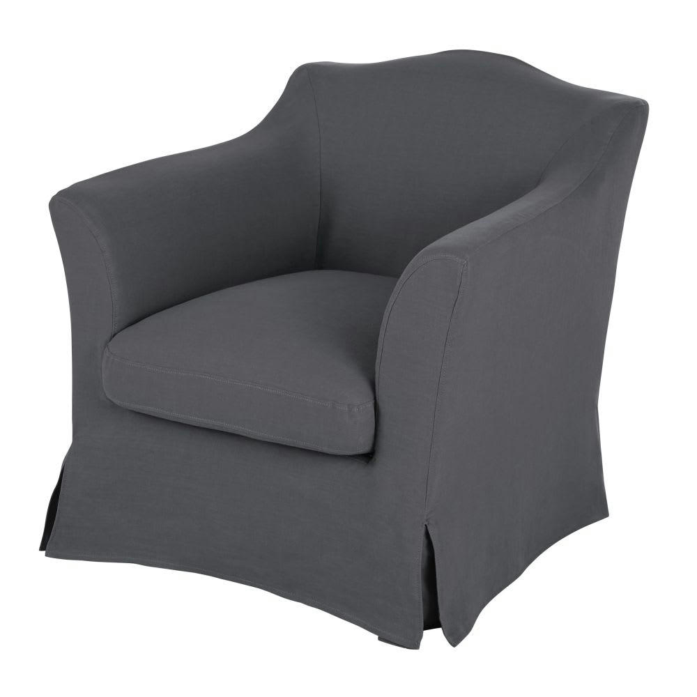 Anaelle - Fauteuil en lin froissé gris anthracite