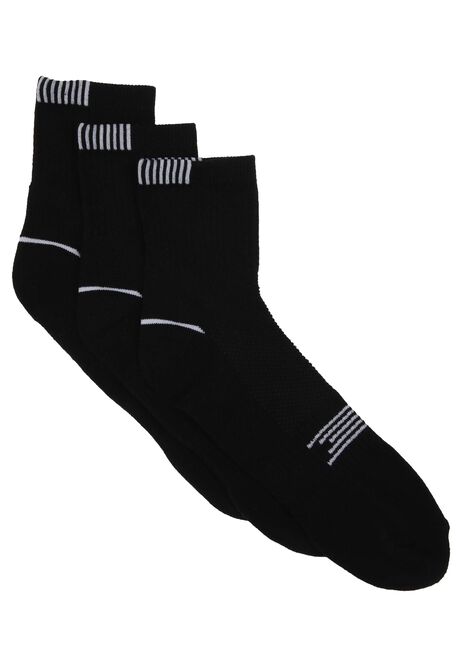 Mens 3pk Black Arch Support Quarter Socks