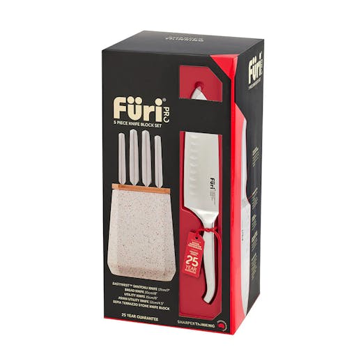 Furi Pro Stone 5pc Knife Block Set Sepia Terrazzo 5 Piece
