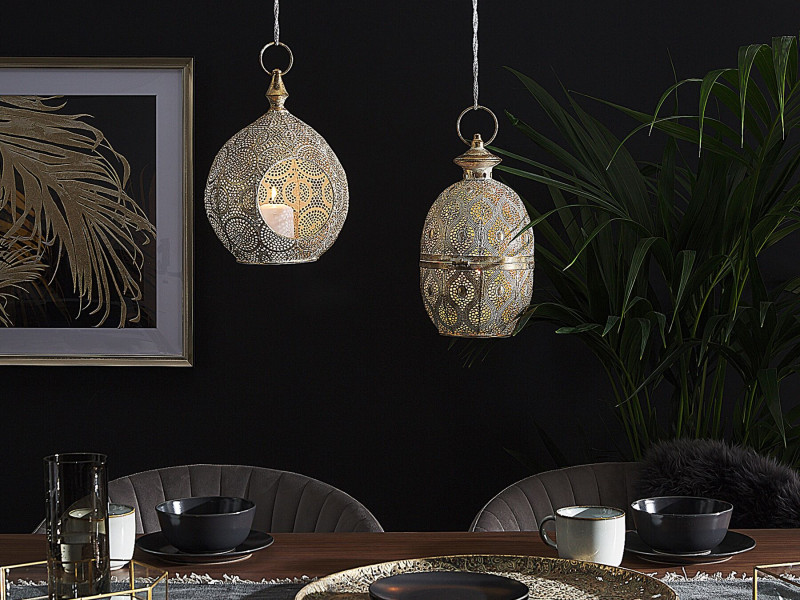 Lampion świecznik metal jajo 34 cm złoty