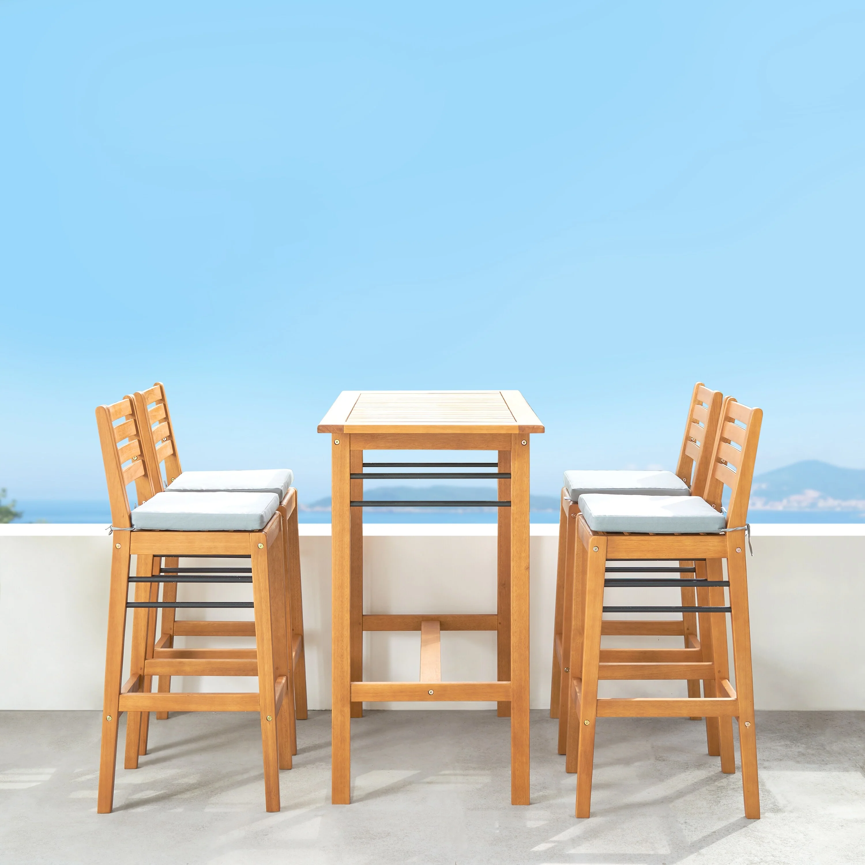 Carlton Honey Patio Wood Counter-Height Bar Table and Chairs