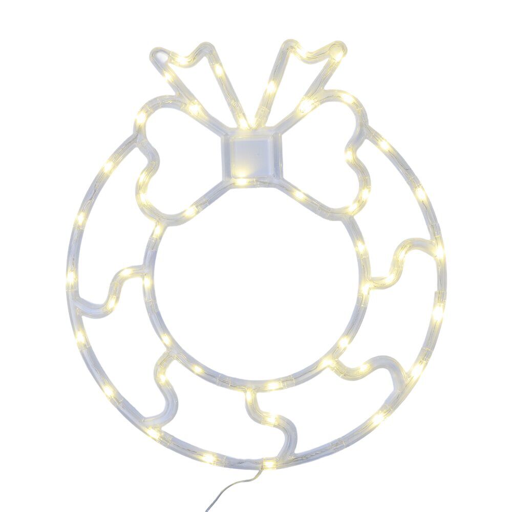 Couronne de No&euml;l lumineuse 50LED plastique blanc 31x36cm