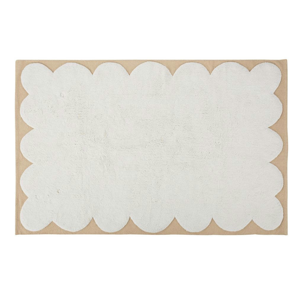 OLULU - Tapis en coton recyclé tufté et tissé beige et blanc cassé 120x180