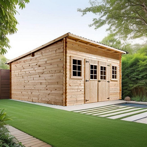 Abri de jardin bois 12m2, 4x3m, épaisseur 28mm