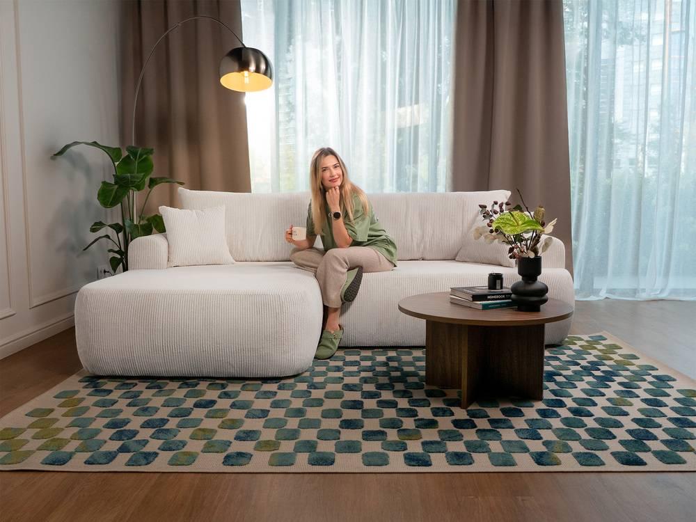 Hoekslaapbank Philipa ribstof links met opbergruimte