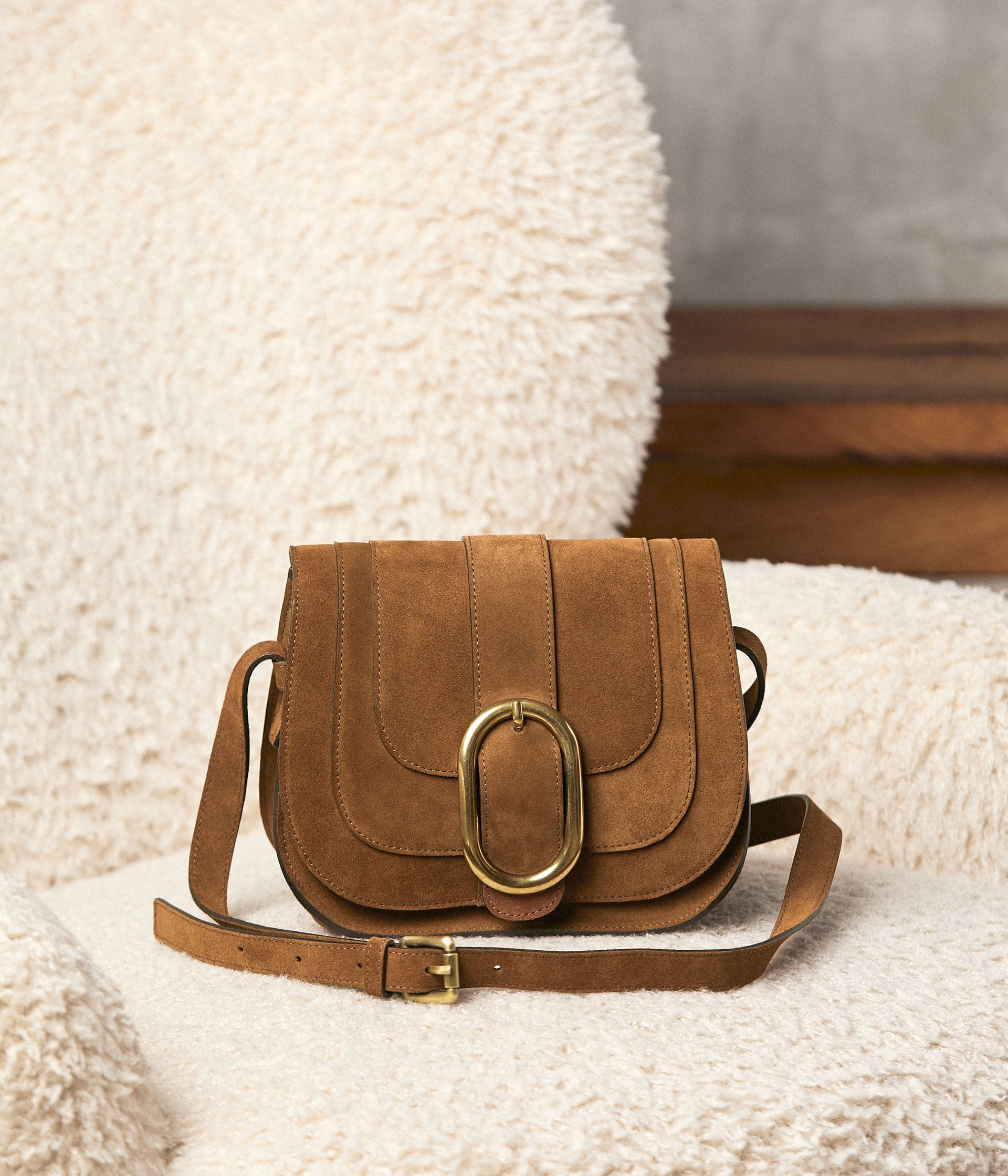 Sac cuir velours cognac Sybilla