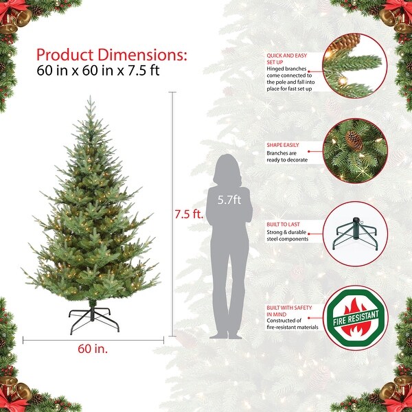 Puleo International Pre-Lit 7.5' Hillside Spruce Artificial Christmas Tree with 450 Lights, Green