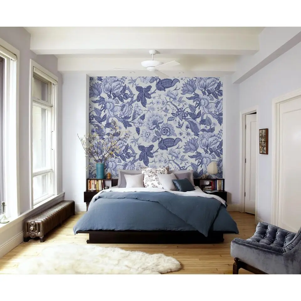 Sanders & Sanders fotobehang bloemen delfts blauw - 200 x 280 cm