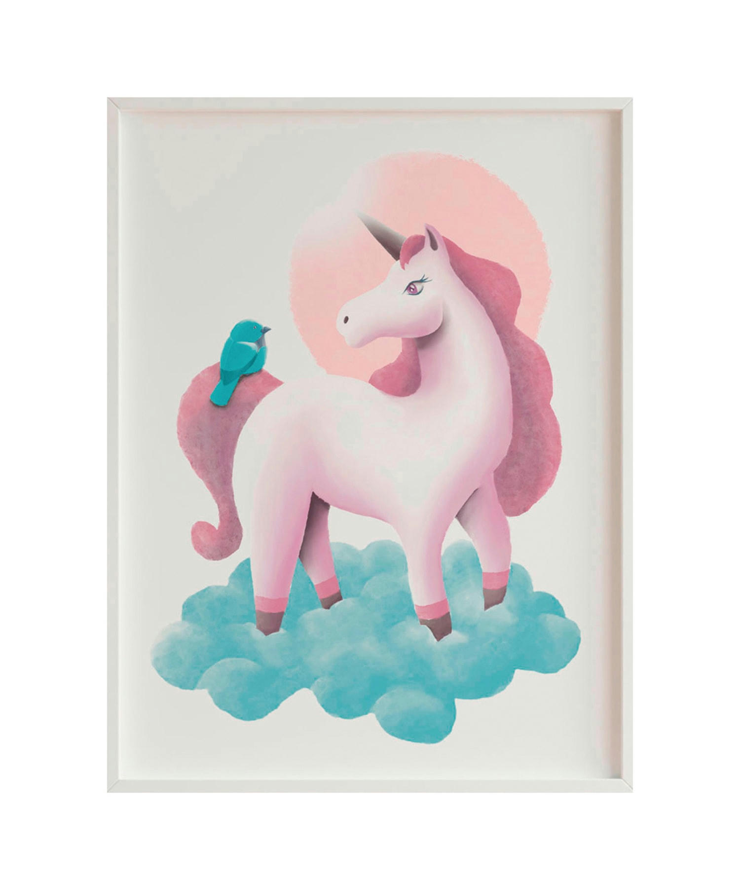 DECOWALL - Impression de licorne fantasy encadrée en bois blanc 43X33 cm