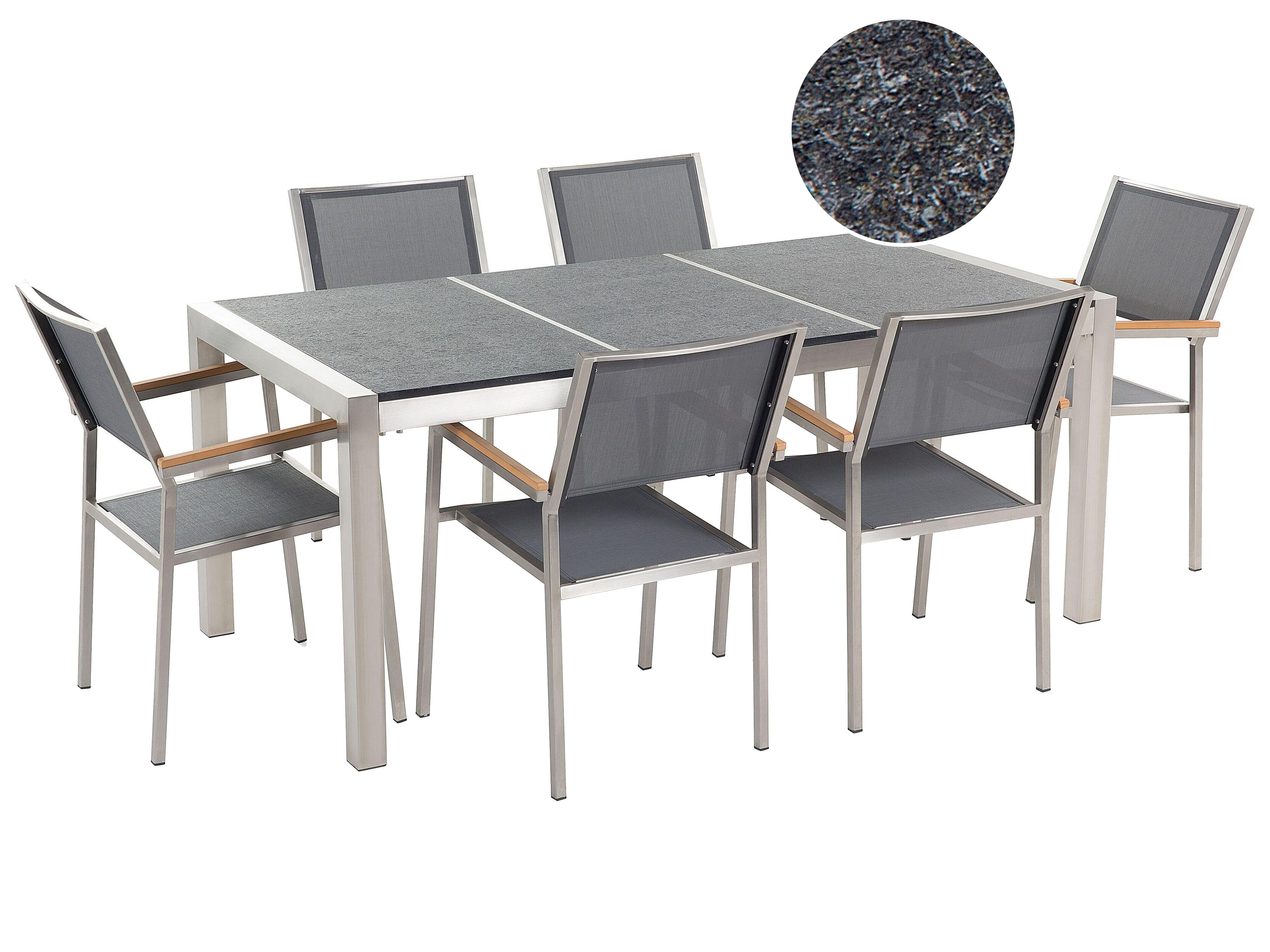 Garden Dining Set 6 Seater GROSSETO Triple Plate Basalt Flamed Black/ Grey