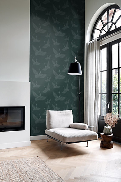Origin Wallcoverings papier peint oiseaux de grue bleu canard 53 cm x 10.05 m