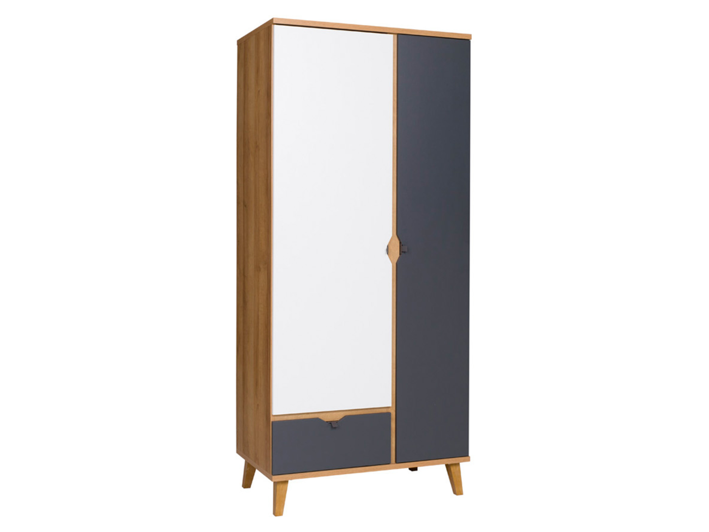 Szafa dwudrzwiowa Memone 90 cm z szufladą dąb złoty/biały mat/grafit