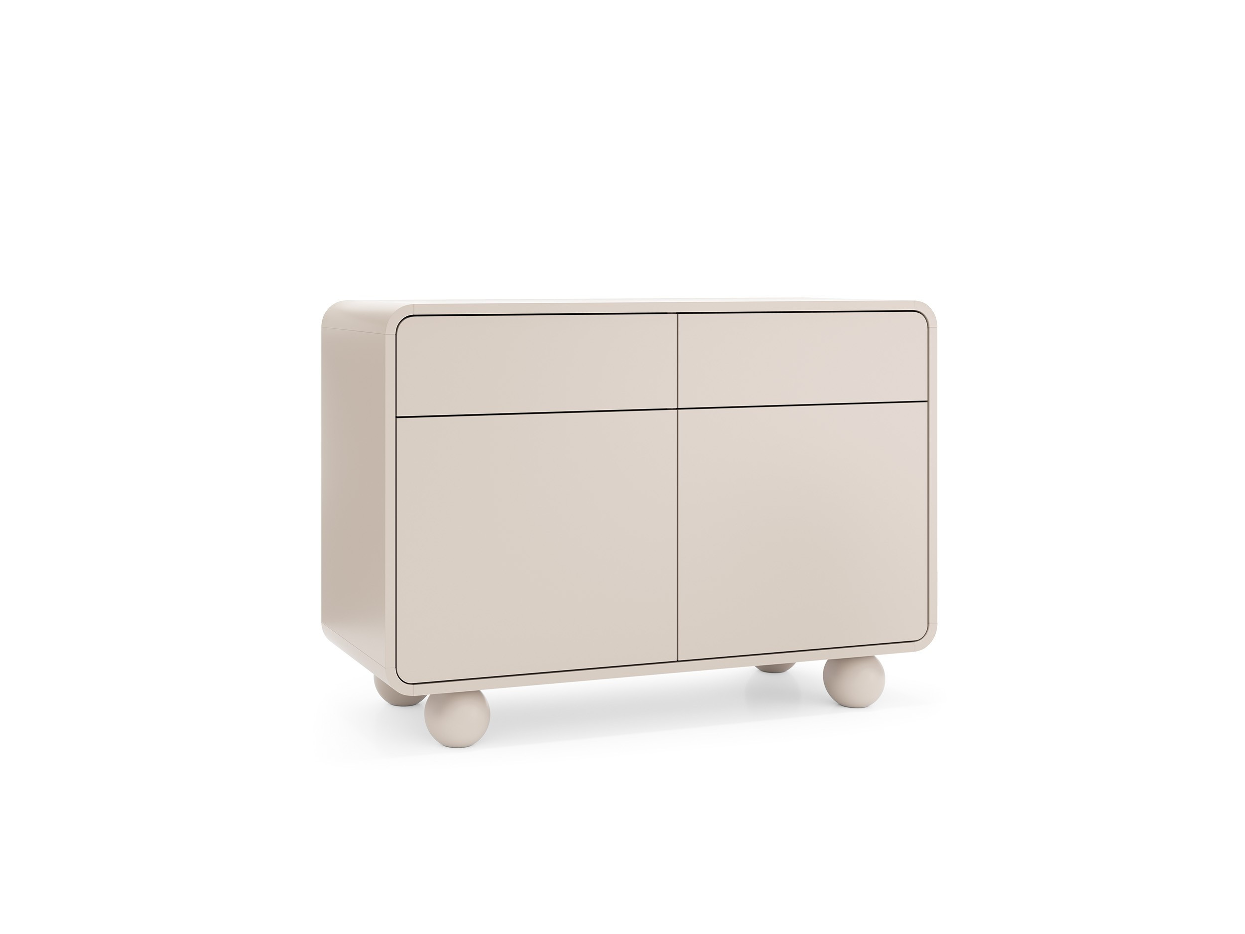 Komoda ALVION z zaokrąglonymi krawędziami na kulkowych nogach Kaszmir