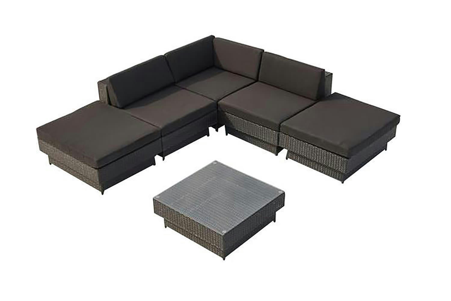 AMORGOS - Salon de jardin d'angle 5 places en résine tressée noir