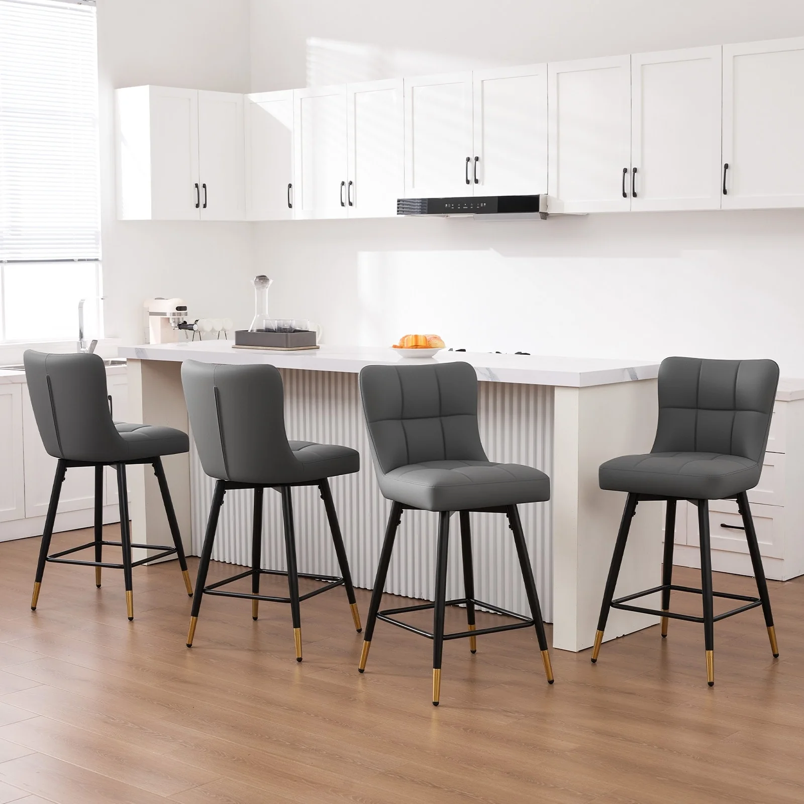 Faux Leather Swivel Counter Height Barstools Set of 2 with High Back - 38.98H x 17.72W x 21.26D