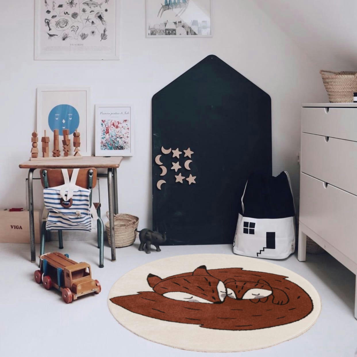 FOX - Tapis enfant rond maman et bébé renard 120x120, OEKO-TEX®