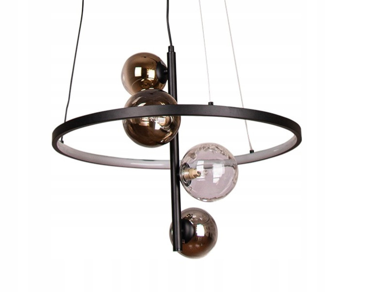 Lampa Sufitowa Wisząca Żyrandol Ring Salon Czarna 4 Kule red