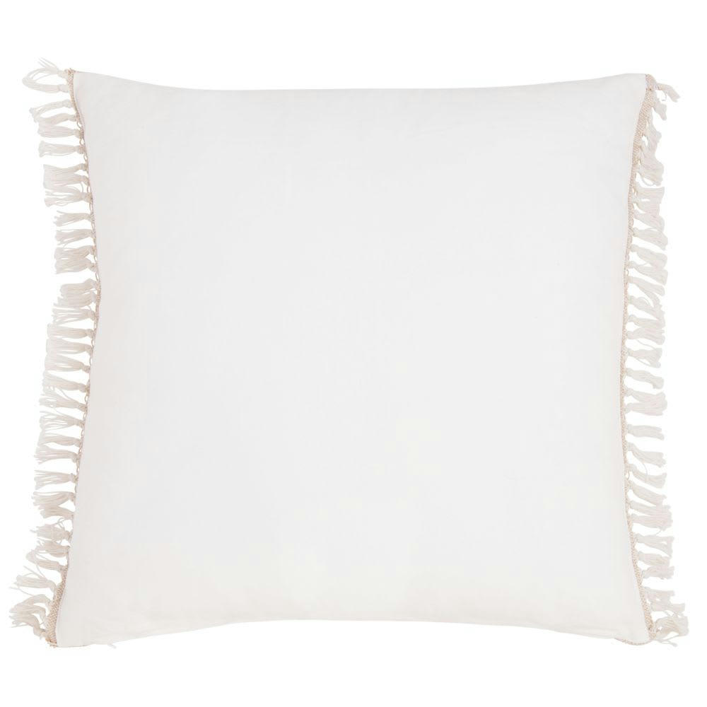 BERGEN - Coussin en coton beige à franges 60x60