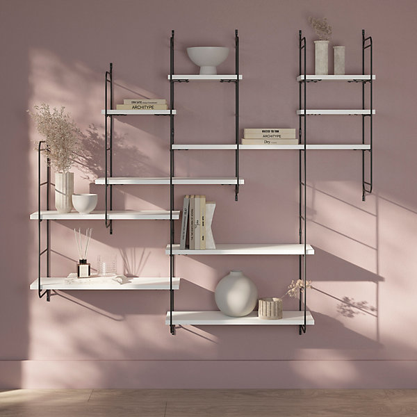 étagère murale modulable 10 tablettes et 6 échelles blanc GoodHome Rigga H. 129 x L. 150 x P. 19 cm