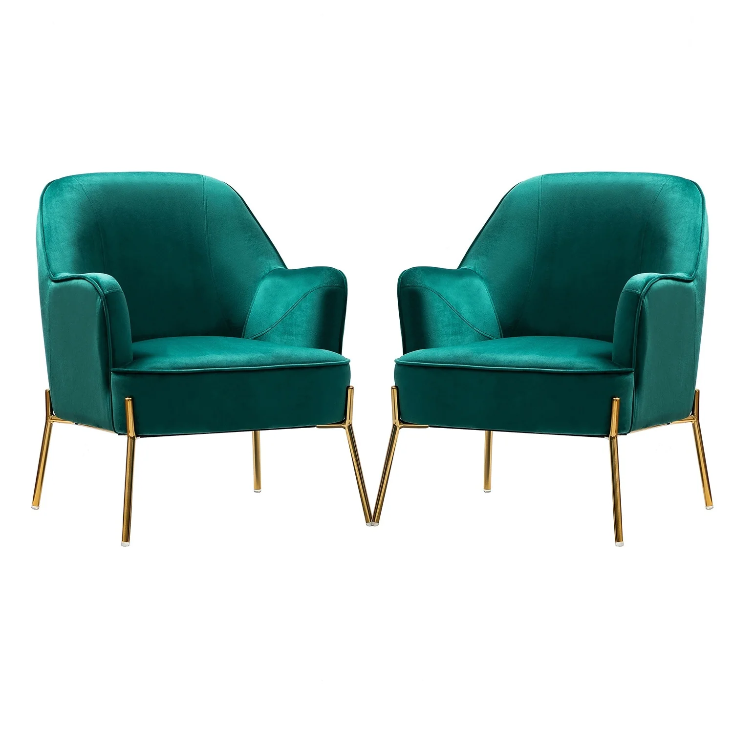Marina Modern Velvet Accent Chair with Golden Legs Set of 2 by HULALA HOME