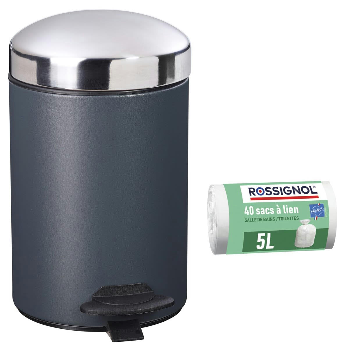 BONNY - Poubelle de salle de bain à pédale 3L et 40 sacs poubelle 5L