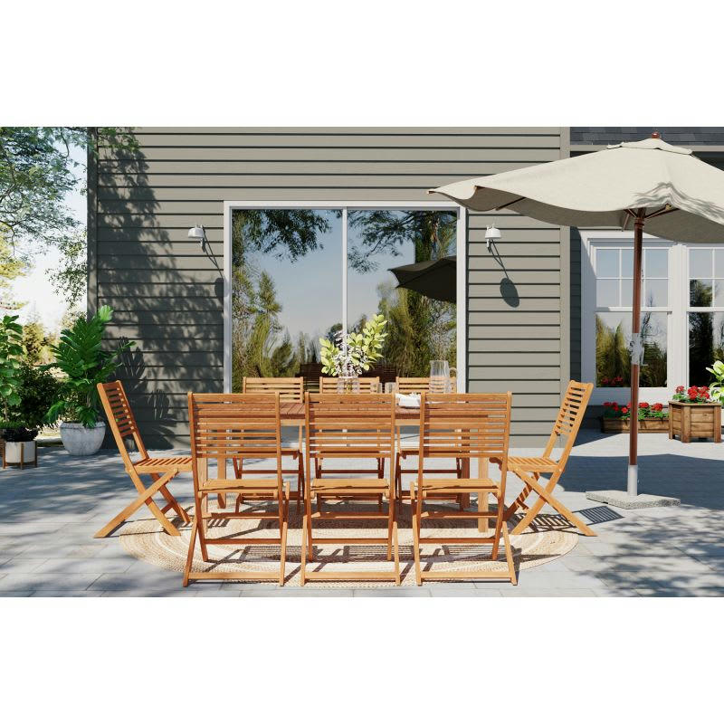 SARNO - Ensemble repas de jardin en bois d'eucalyptus 8 places 180 cm