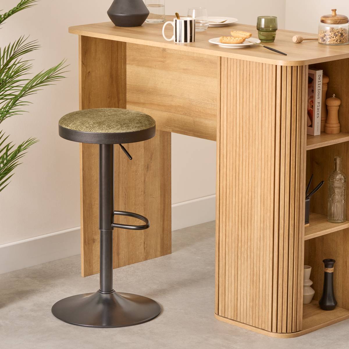 Set of 2 "Ilsa" Bar Stools Khaki Green, 41.5x41.5 cm